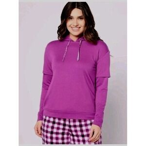 NWT Muk Luk French Terry Pullover Hooded Sweater In Wine Size L